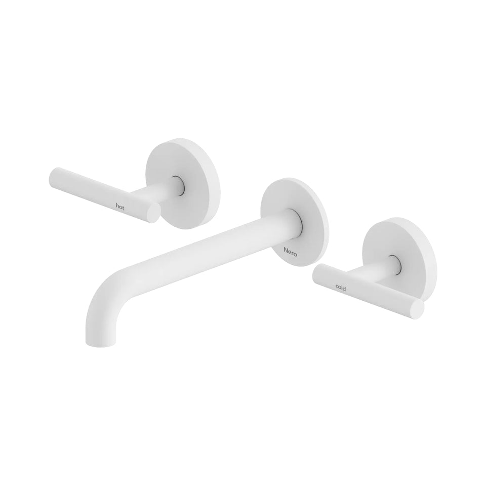 Nero Mecca Lever Wall Basin/Bath Set 185mm Spout Matte White