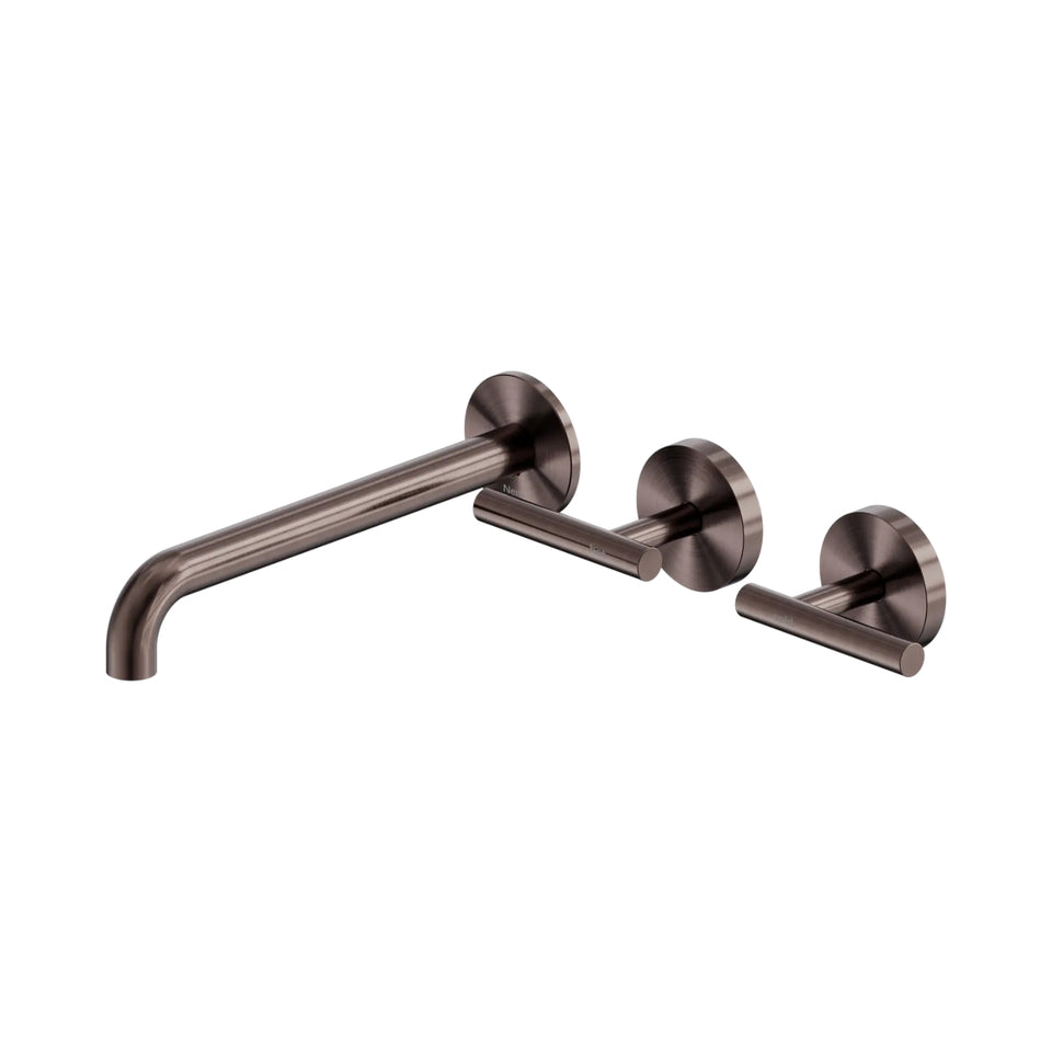 Nero Mecca Lever Wall Basin/Bath Set 220mm Offset Spout Brushed Bronze