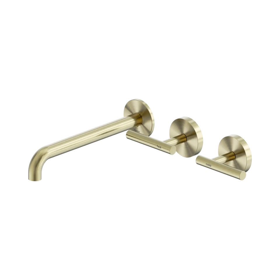 Nero Mecca Lever Wall Basin/Bath Set 220mm Offset Spout Brushed Gold