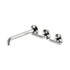 Nero Mecca Lever Wall Basin/Bath Set 220mm Offset Spout Brushed Nickel 25D011BN - The Blue Space