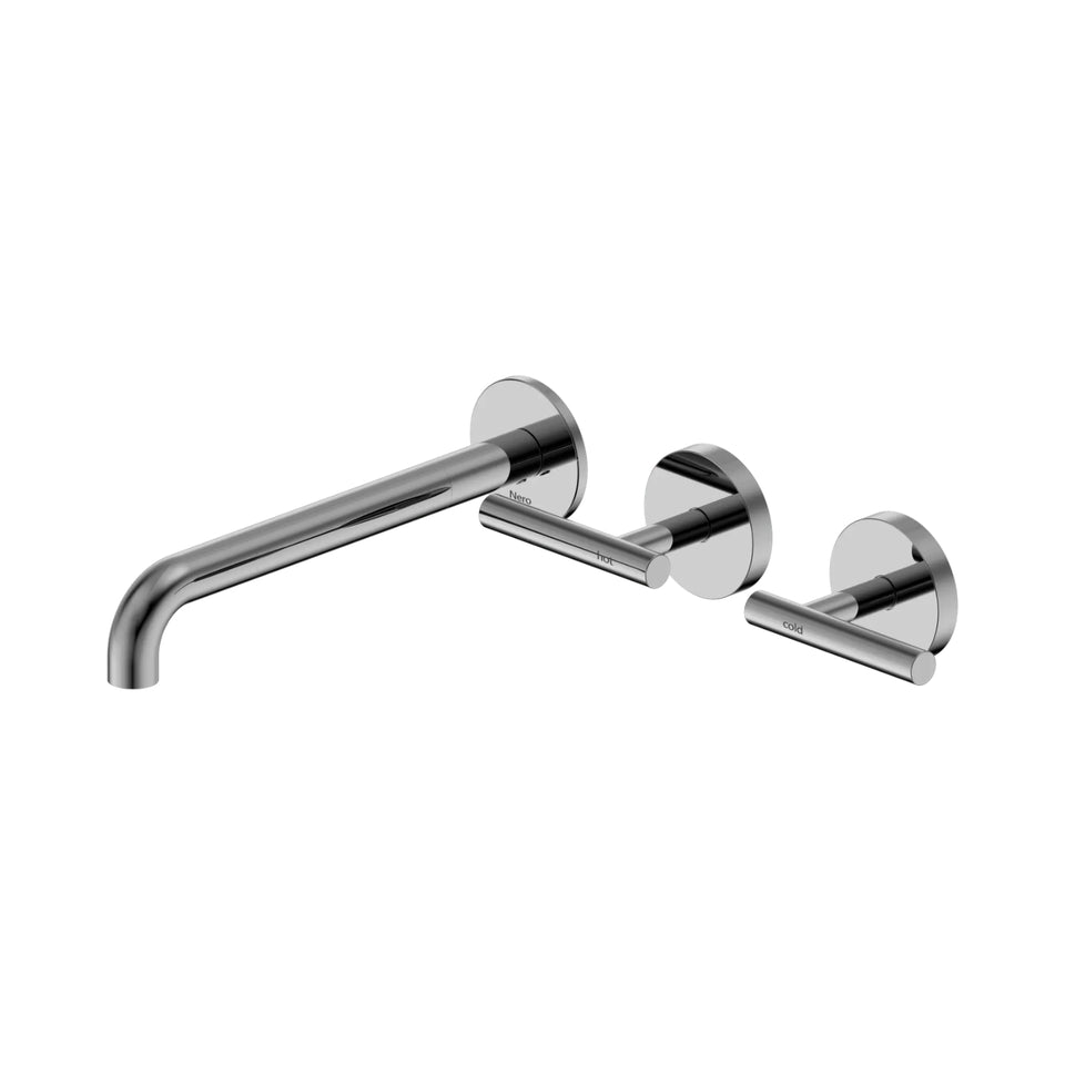 Nero Mecca Lever Wall Basin/Bath Set 220mm Offset Spout Chrome