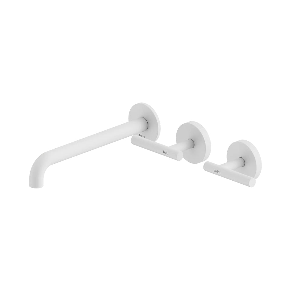 Nero Mecca Lever Wall Basin/Bath Set 220mm Offset Spout Matte White