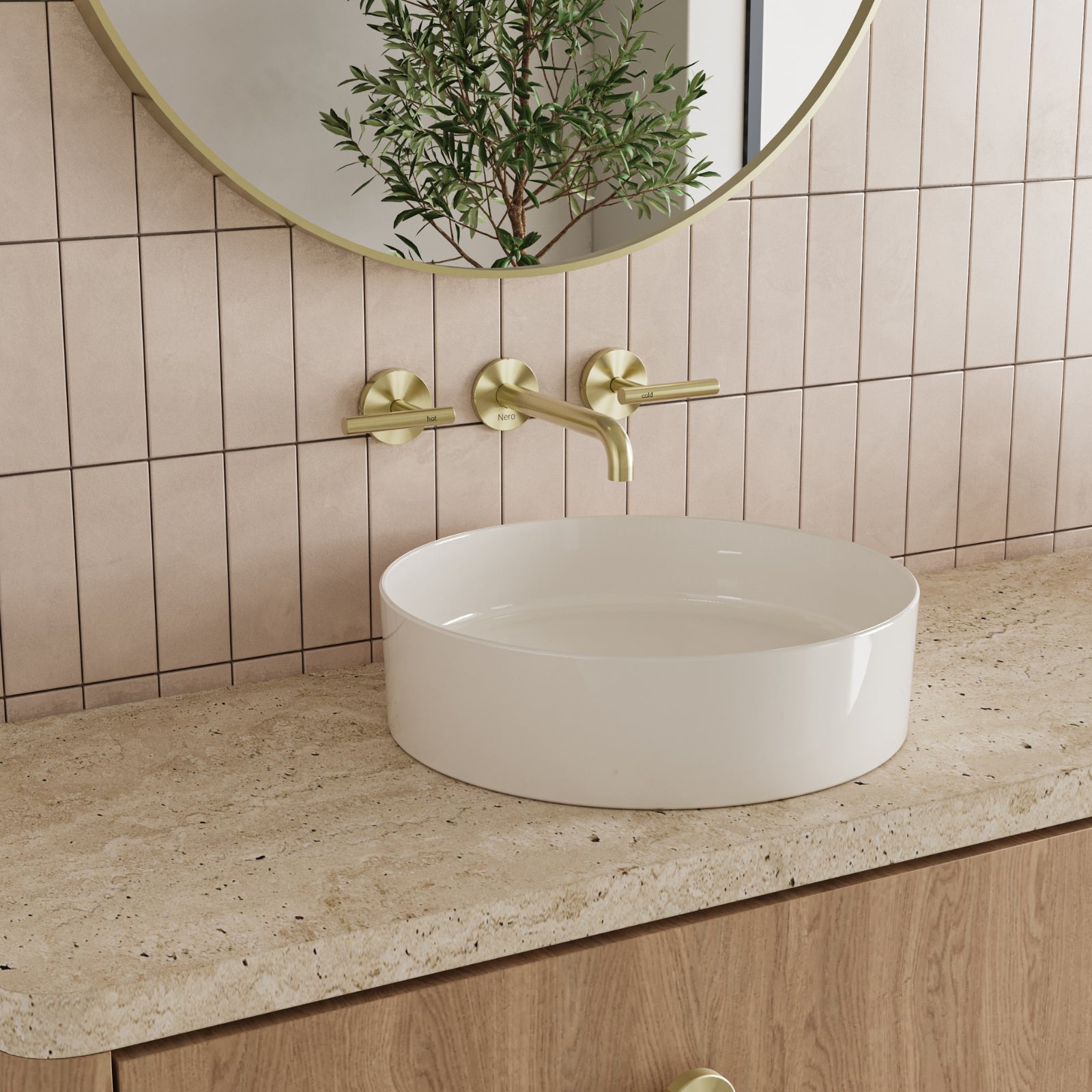 Lifestyle 3 Nero Mecca Lever Wall Basin/Bath Set 220mm Spout Brushed Gold 25D008BG - The Blue Space