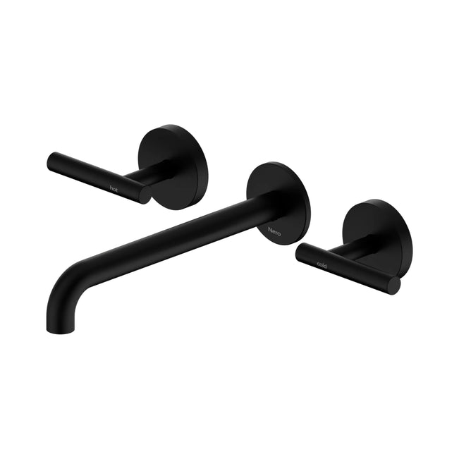 Nero Mecca Lever Wall Basin/Bath Set 220mm Spout Matte Black 25D008MB - The Blue Space