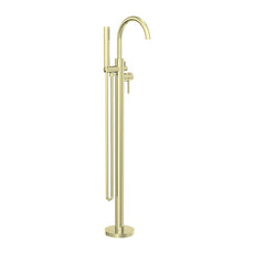 nero mecca round freestanding mixer with hand shower brushed gold | The Blue Space