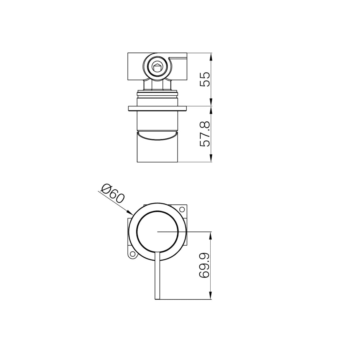 Technical Drawing Nero Mecca Shower Mixer 60mm Plate - Rome Bronze NR221911HRB - The Blue Space