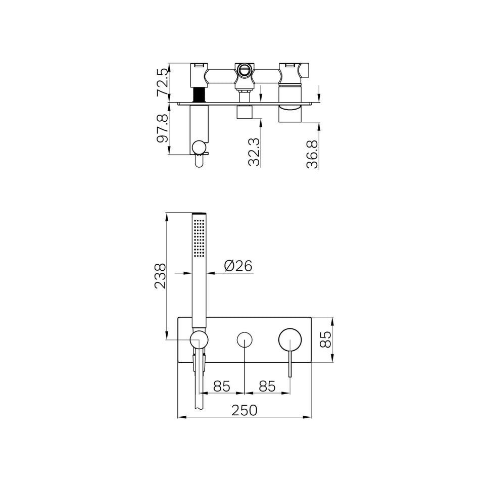 Nero Mecca Shower Mixer Diverter System Brushed Nickel