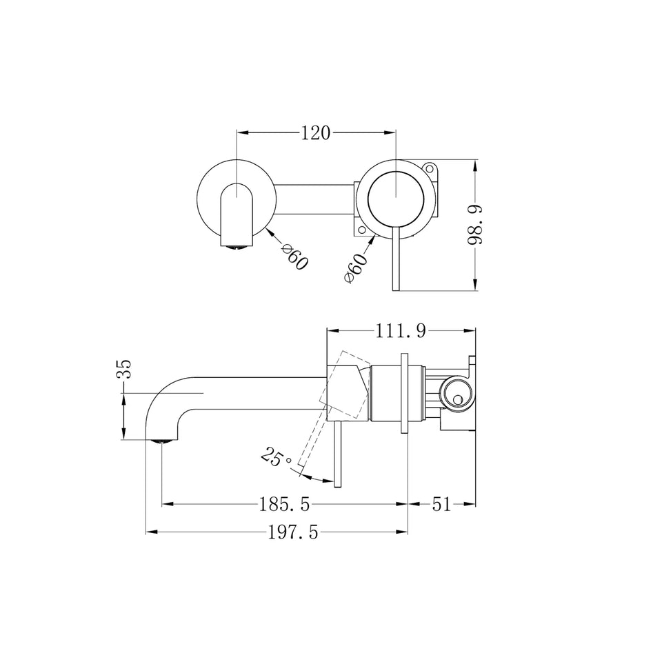 Nero Mecca Wall Basin/Bath Mixer Separate Back Plate 185mm Brushed Bronze
