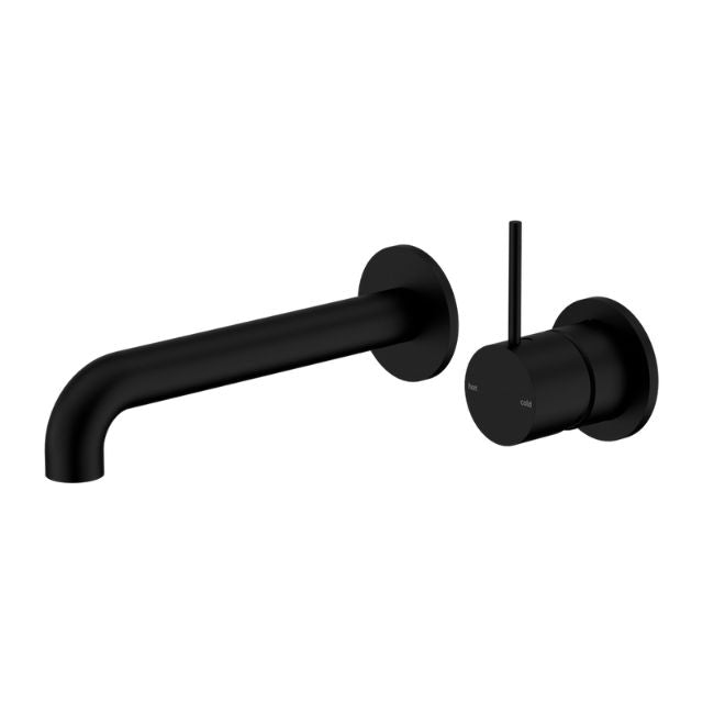 Nero Mecca Wall Basin Mixer Separate Backplate with Handle Up Wall Mixer and 260mm Spout - Matte Black - NR221910D260MB - The Blue Space