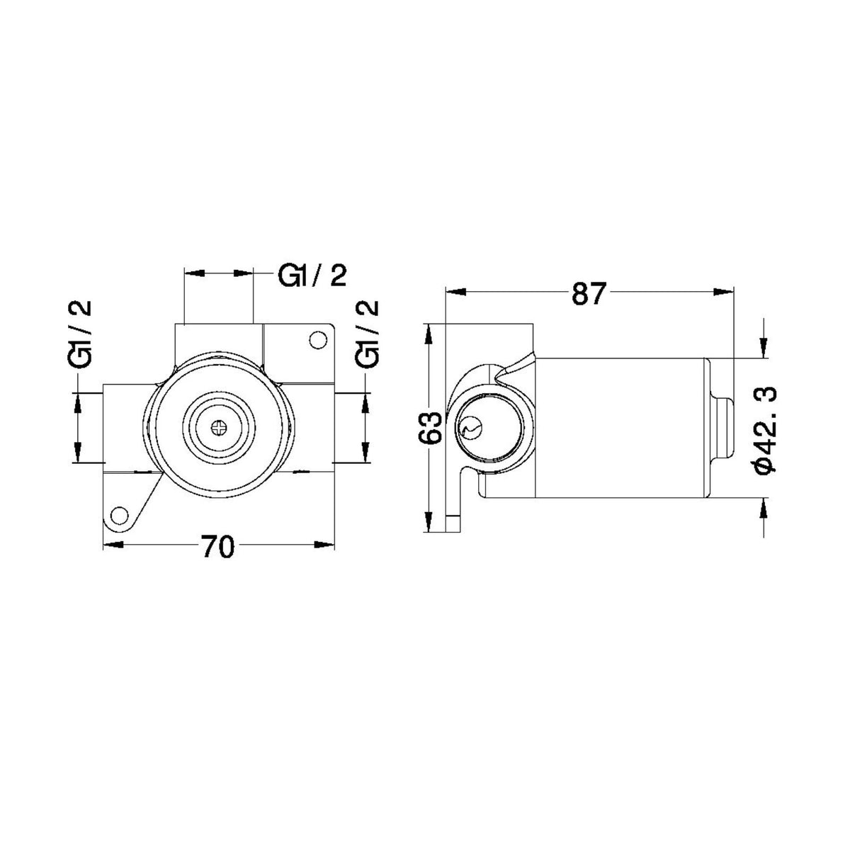 Technical Drawing Nero Premium 35mm Universal Shower Mixer Body Only NRUB002P - The Blue Space