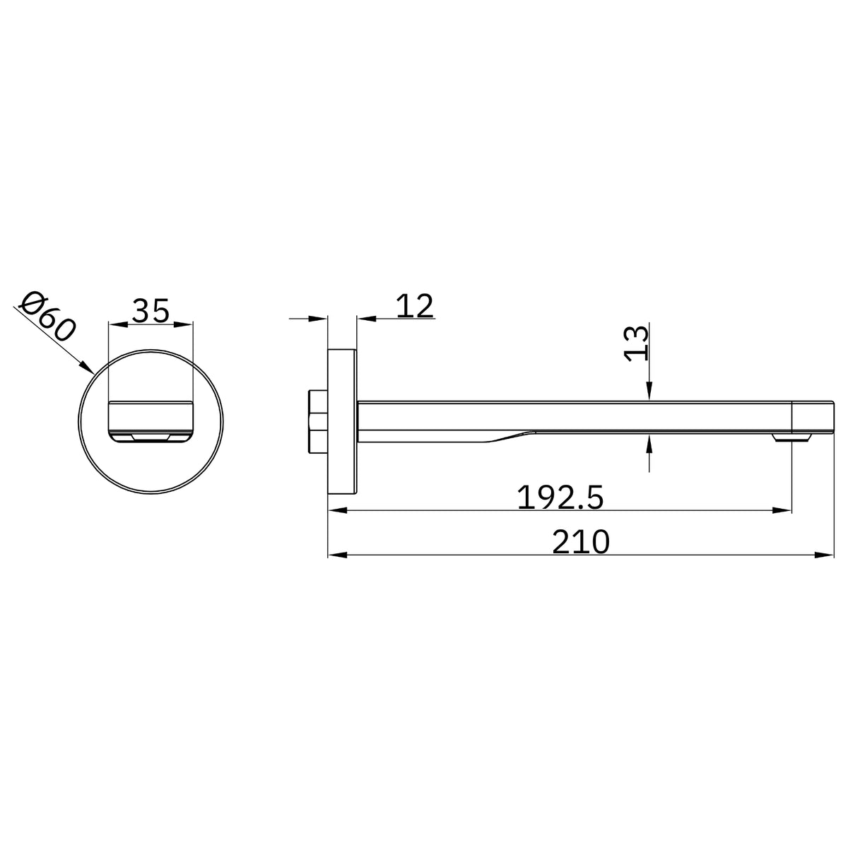 Technical Drawing Nero Pure SS316L Round Bath Spout II Only - Brushed Bronze NR172203BBZ - The Blue Space