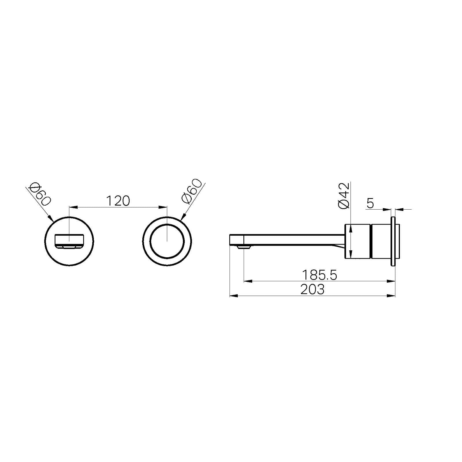 Technical Drawing Nero Pure SS316L Wall Basin/Bath Mixer Separate Back Plate Trim Kits Only Brushed Gold NR172210BTBG - The Blue Space