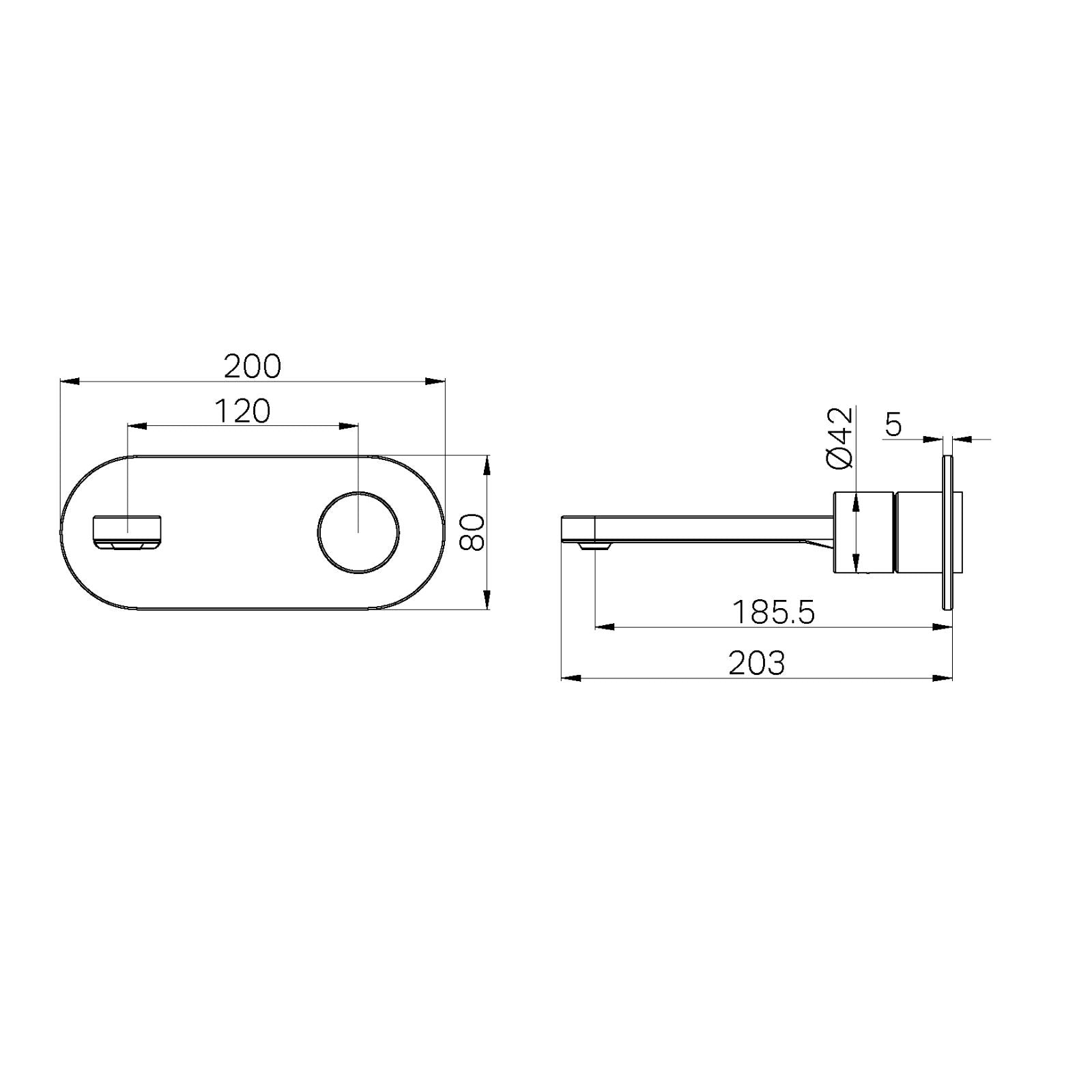 Technical Drawing Nero Pure SS316L Wall Basin/Bath Mixer Trim Kits Only Graphite NR172210ATGR - The Blue Space