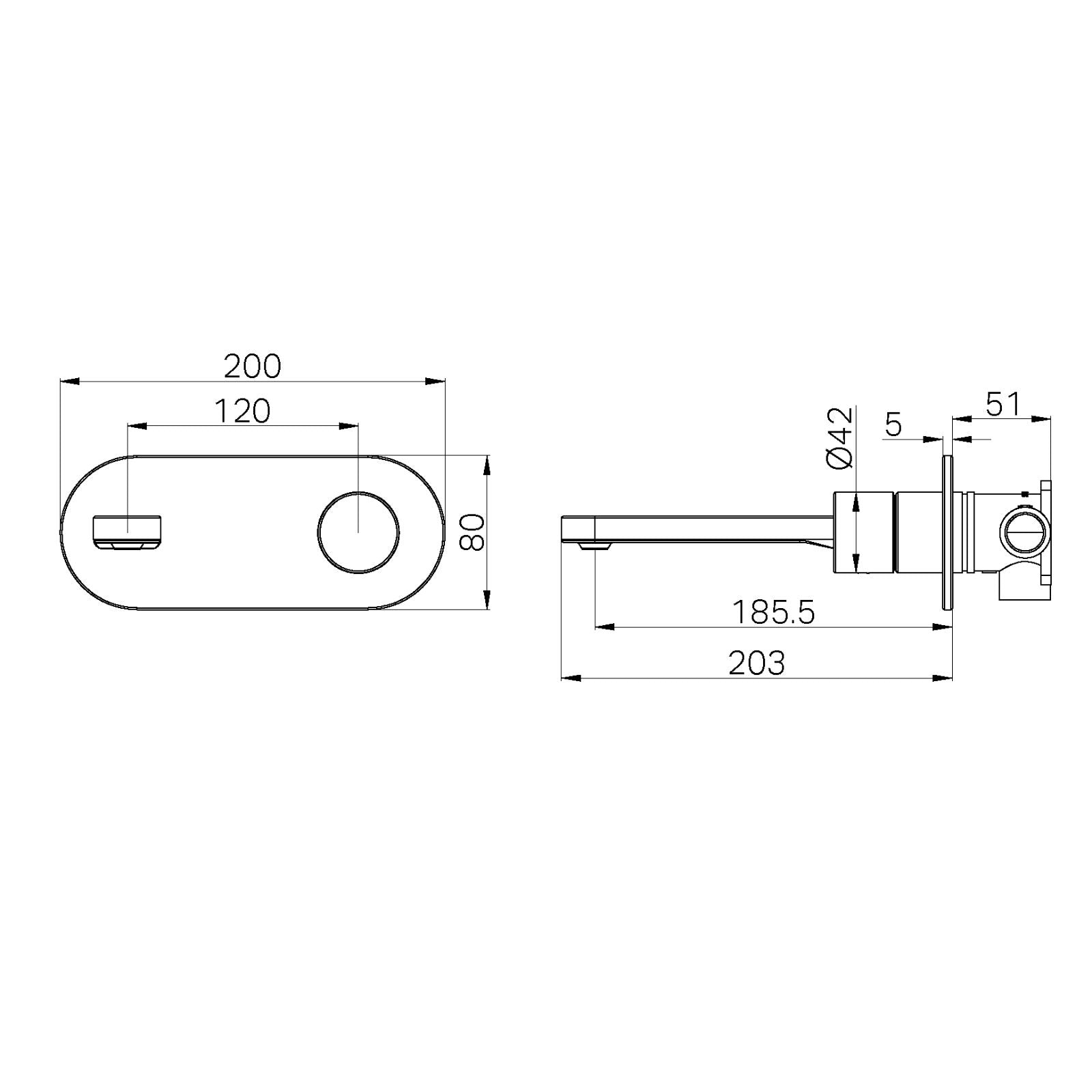 Technical Drawing Nero Pure SS316L Wall Basin/Bath Mixer Whole Set Graphite NR172210AGR - The Blue Space