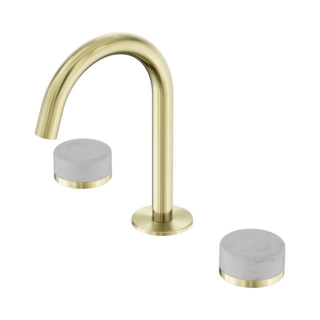 Nero Serenity Basin Set Arc Spout With Carrara Handle Brushed Gold 24D011BG - The Blue Space