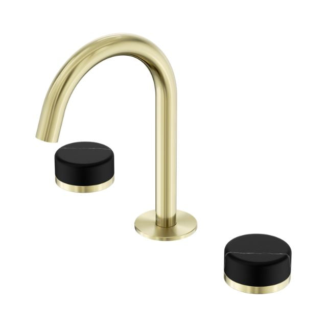 Nero Serenity Basin Set Arc Spout With Marquina Black Handle Brushed Gold 24D117BG - The Blue Space