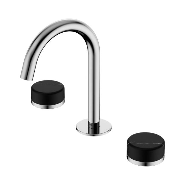 Nero Serenity Basin Set Arc Spout With Marquina Black Handle Chrome 24D117CH - The Blue Space