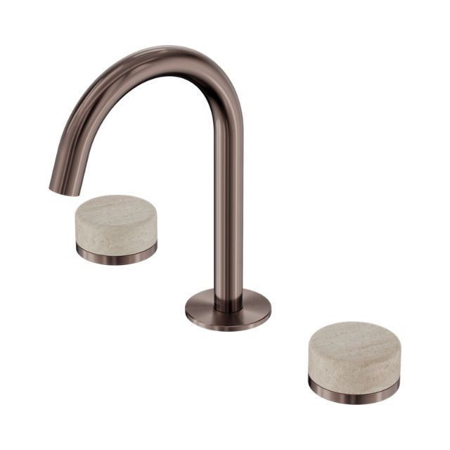 Nero Serenity Basin Set Arc Spout With Rome Travertine Handle Brushed Bronze 24D013BZ - The Blue Space