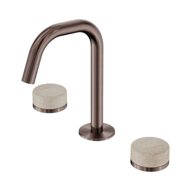 Nero Serenity Basin Set Edge Spout With Rome Travertine Handle Brushed Bronze