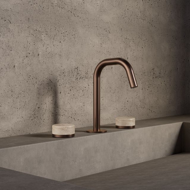 Nero Serenity Basin Set Edge Spout With Rome Travertine Handle Brushed Bronze