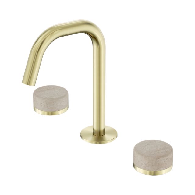 Nero Serenity Basin Set Edge Spout With Rome Travertine Handle Brushed Gold 24D025BG - The Blue Space