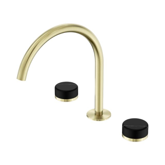 Nero Serenity Bath/Kitchen Set Arc Spout With Marquina Black Handle Brushed Gold 24D118BG - The Blue Space