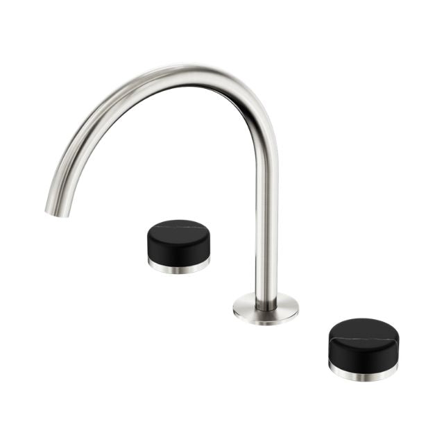 Nero Serenity Bath/Kitchen Set Arc Spout With Marquina Black Handle Brushed Nickel 24D118BN - The Blue Space
