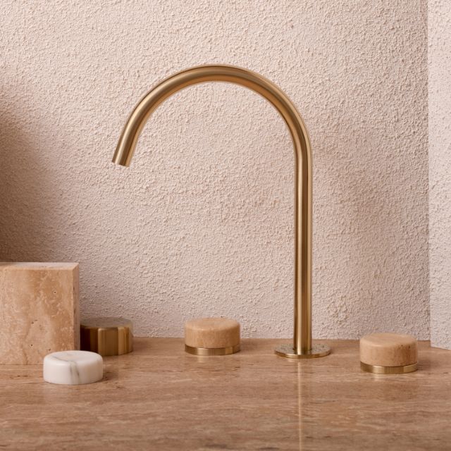 Nero Serenity Bath/Kitchen Set Arc Spout With Rome Travertine Handle Brushed Gold 24D019BG - The Blue Space