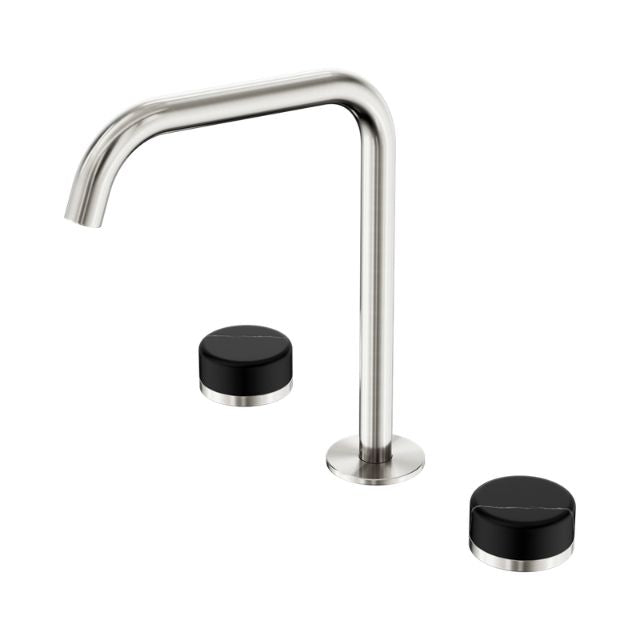 Nero Serenity Bath/Kitchen Set Edge Spout With Marquina Black Handle Brushed Nickel 24D120BN - The Blue Space