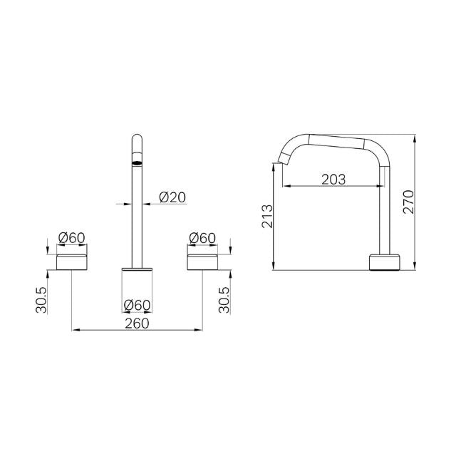 Technical Drawing Nero Serenity Bath/Kitchen Set Edge Spout With Metal Handle Brushed Nickel 24D034BN - The Blue Space