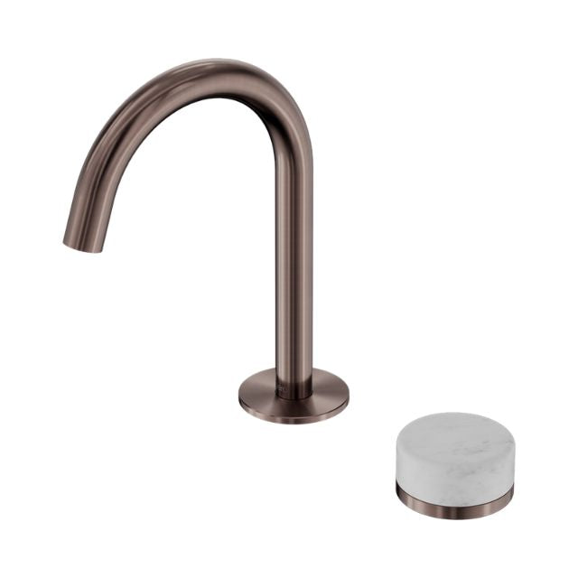 Nero Serenity Progressive Basin Mixer Arc Spout With Carrara Handle Brushed Bronze