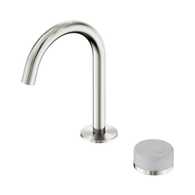 Nero Serenity Progressive Basin Mixer Arc Spout With Carrara Handle Brushed Nickel 24E031BN - The Blue Space
