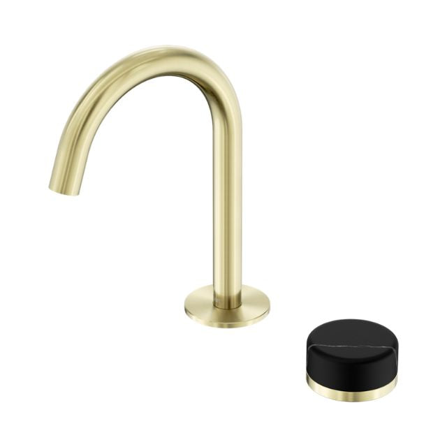 Nero Serenity Progressive Basin Mixer Arc Spout With Marquina Black Handle Brushed Gold 24E133BG - The Blue Space