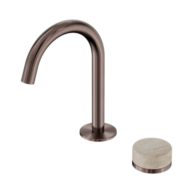 Nero Serenity Progressive Basin Mixer Arc Spout With Rome Travertine Handle Brushed Bronze 24E033BZ - The Blue Space