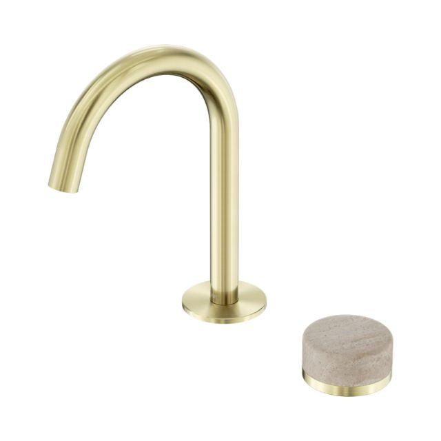 Nero Serenity Progressive Basin Mixer Arc Spout With Rome Travertine Handle Brushed Gold