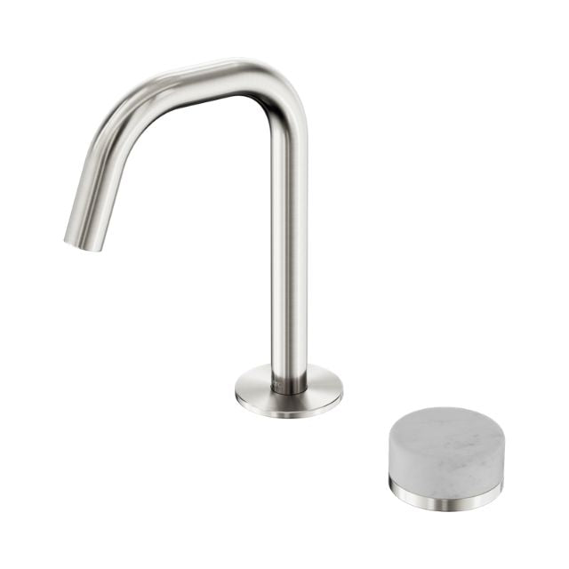 Nero Serenity Progressive Basin Mixer Edge Spout With Carrara Handle Brushed Nickel