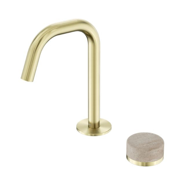 Nero Serenity Progressive Basin Mixer Edge Spout With Rome Travertine Handle Brushed Gold