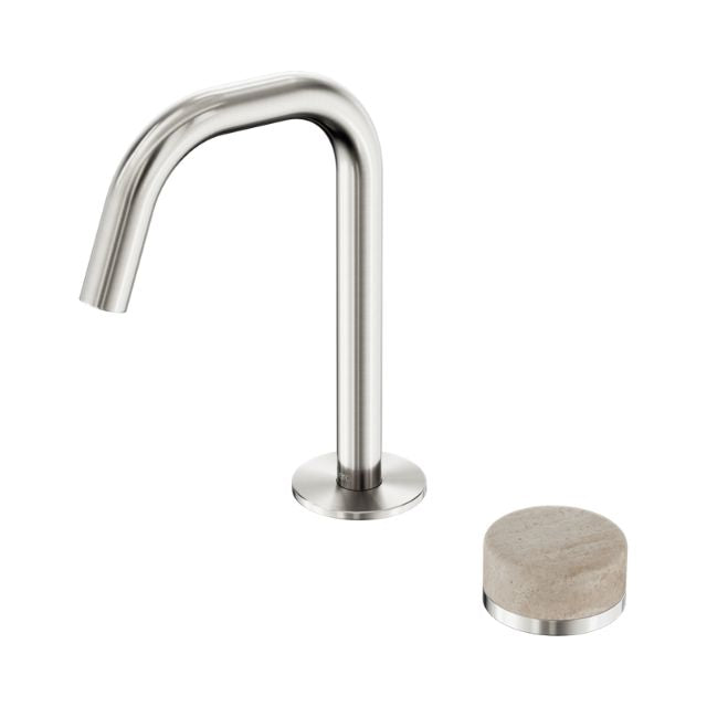 Nero Serenity Progressive Basin Mixer Edge Spout With Rome Travertine Handle Brushed Nickel