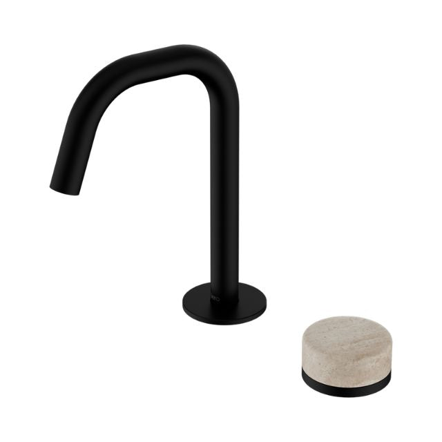 Nero Serenity Progressive Basin Mixer Edge Spout With Rome Travertine Handle Matte Black