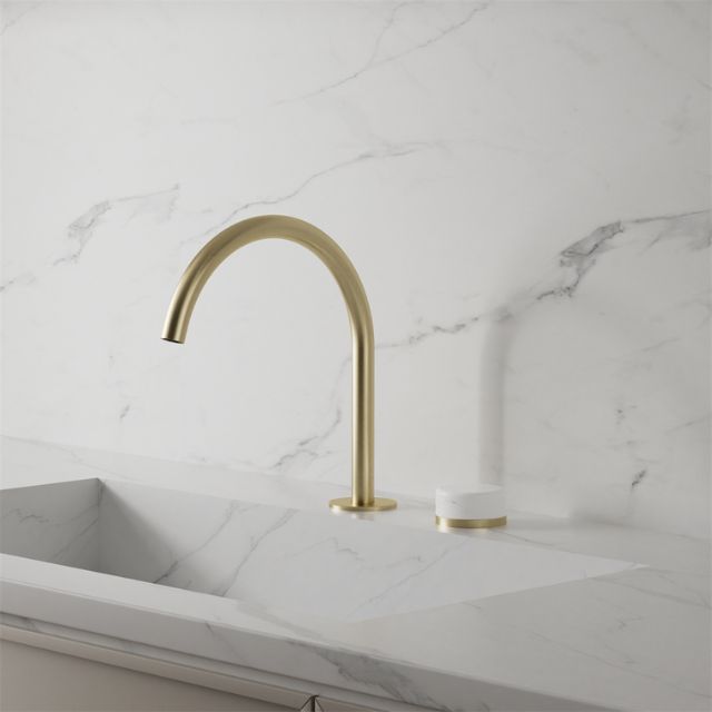 Lifestyle Nero Serenity Progressive Bath/Kitchen Mixer Arc Spout With Carrara Handle Brushed Gold 24E037BG - The Blue Space