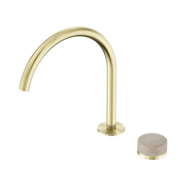 Nero Serenity Progressive Bath/Kitchen Mixer Arc Spout With Rome Travertine Handle Brushed Gold 24E039BG - The Blue Space