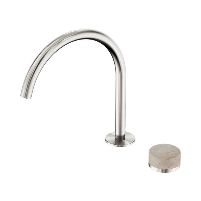 Nero Serenity Progressive Bath/Kitchen Mixer Arc Spout With Rome Travertine Handle Brushed Nickel 24E039BN - The Blue Space
