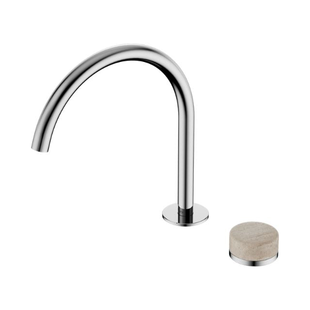 Nero Serenity Progressive Bath/Kitchen Mixer Arc Spout With Rome Travertine Handle Chrome 24E039CH - The Blue Space