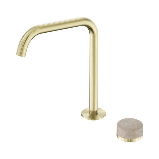 Nero Serenity Progressive Bath/Kitchen Mixer Edge Spout With Rome Travertine Handle Brushed Gold 24E051BG - The Blue Space