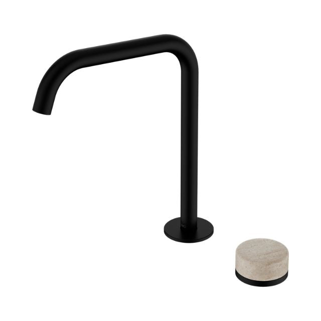 Nero Serenity Progressive Bath/Kitchen Mixer Edge Spout With Rome Travertine Handle Matte Black 24E051MB - The Blue Space