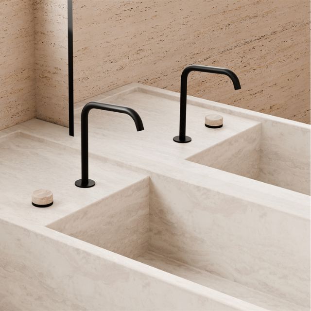 Lifestyle Nero Serenity Progressive Bath/Kitchen Mixer Edge Spout With Rome Travertine Handle Matte Black 24E051MB - The Blue Space