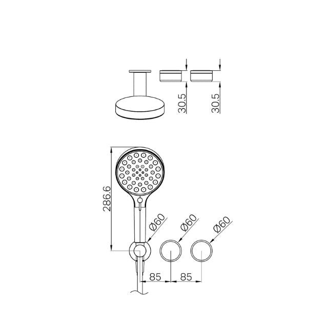 Technical Drawing Nero Serenity Progressive Shower System With Marquina Black Handle And Serenity Hand Shower Trim Kit Only Brushed Nickel 24E124BN - The Blue Space