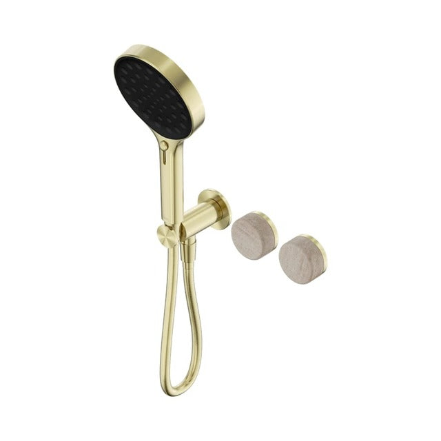 Nero Serenity Progressive Shower System With Rome Travertine Handle And Nero Serenity Hand Shower Brushed Gold 24E027BG - The Blue Space