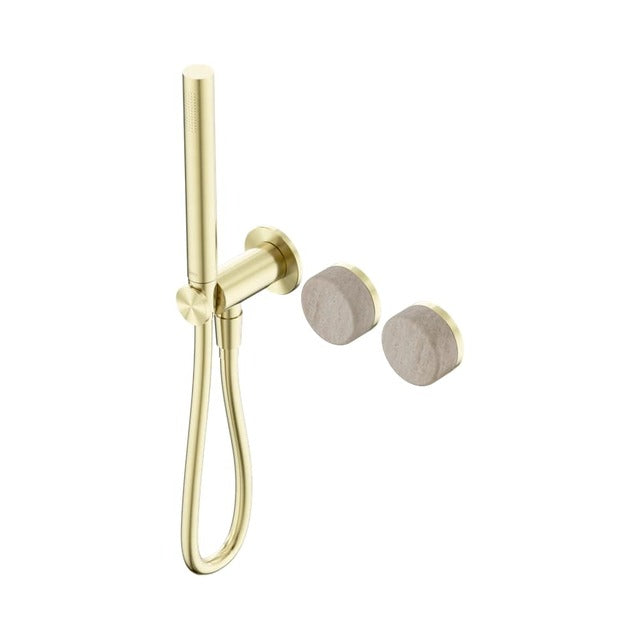 Nero Serenity Progressive Shower System With Rome Travertine Handle And Slim Shower Brushed Gold 24E021BG - The Blue Space