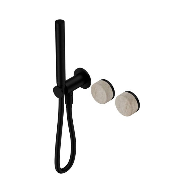 Nero Serenity Progressive Shower System With Rome Travertine Handle And Slim Shower Matte Black